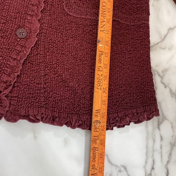 Toffee Apple Button Front Jacket Womens Sz XL Burgundy‎ Crinckle Ruffle Stretch - Picture 13 of 14